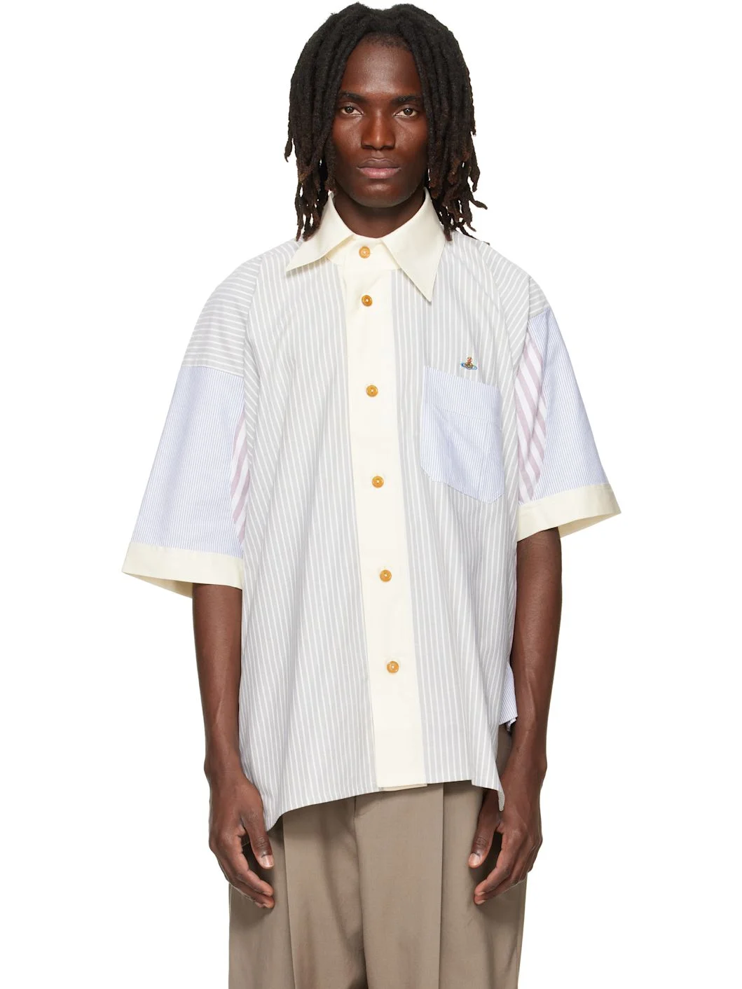 White S/S Asymmetric Collar Shirt - 1