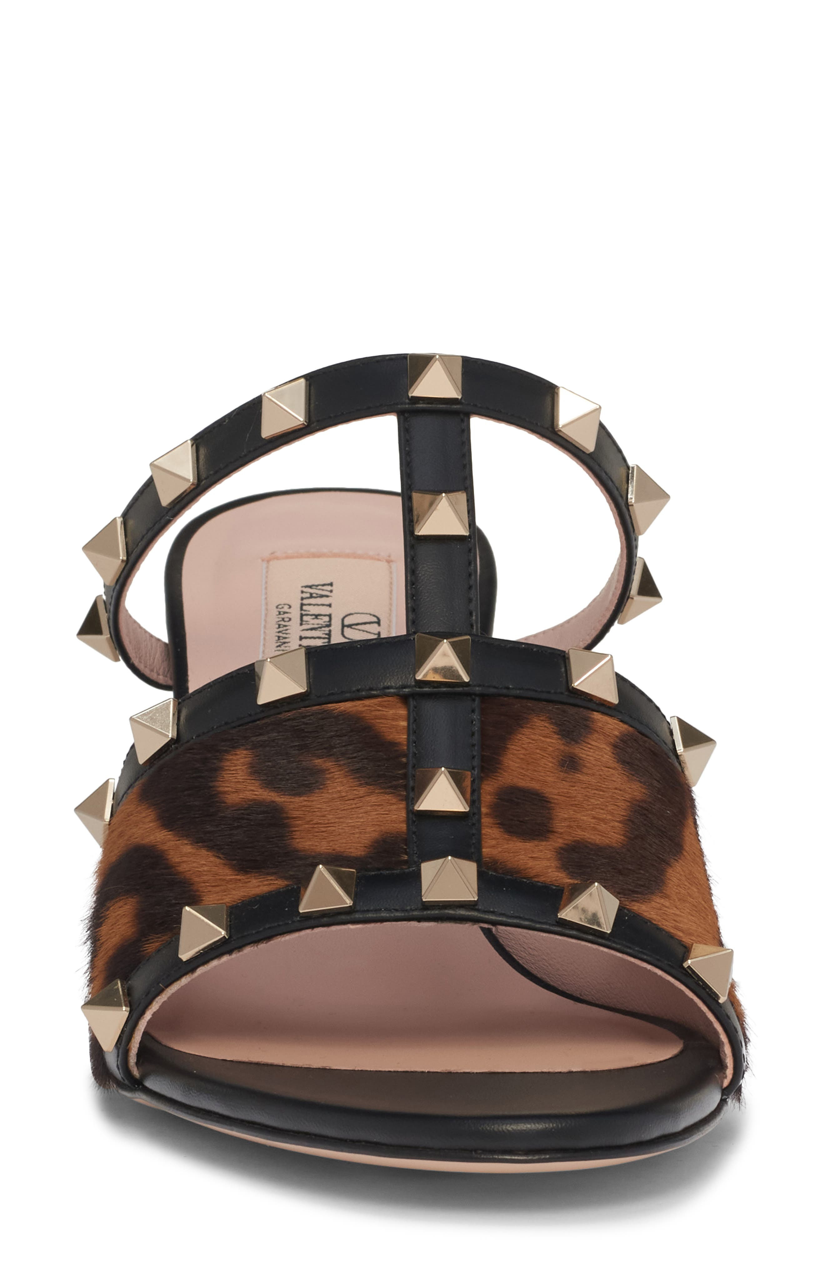 Valentino Rockstud Genuine Calf Hair & Leather Slide Sandal in Ab7 Miele-T.moro/nero at Nordstrom - 4