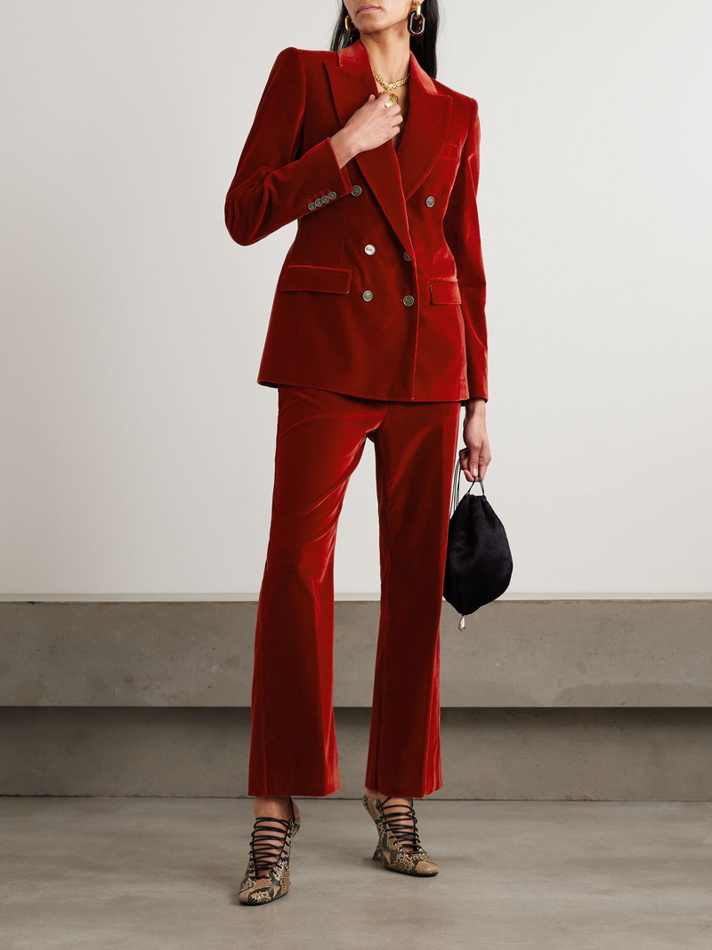 Etro Double-breasted cotton-blend velvet blazer Burgundy outlook
