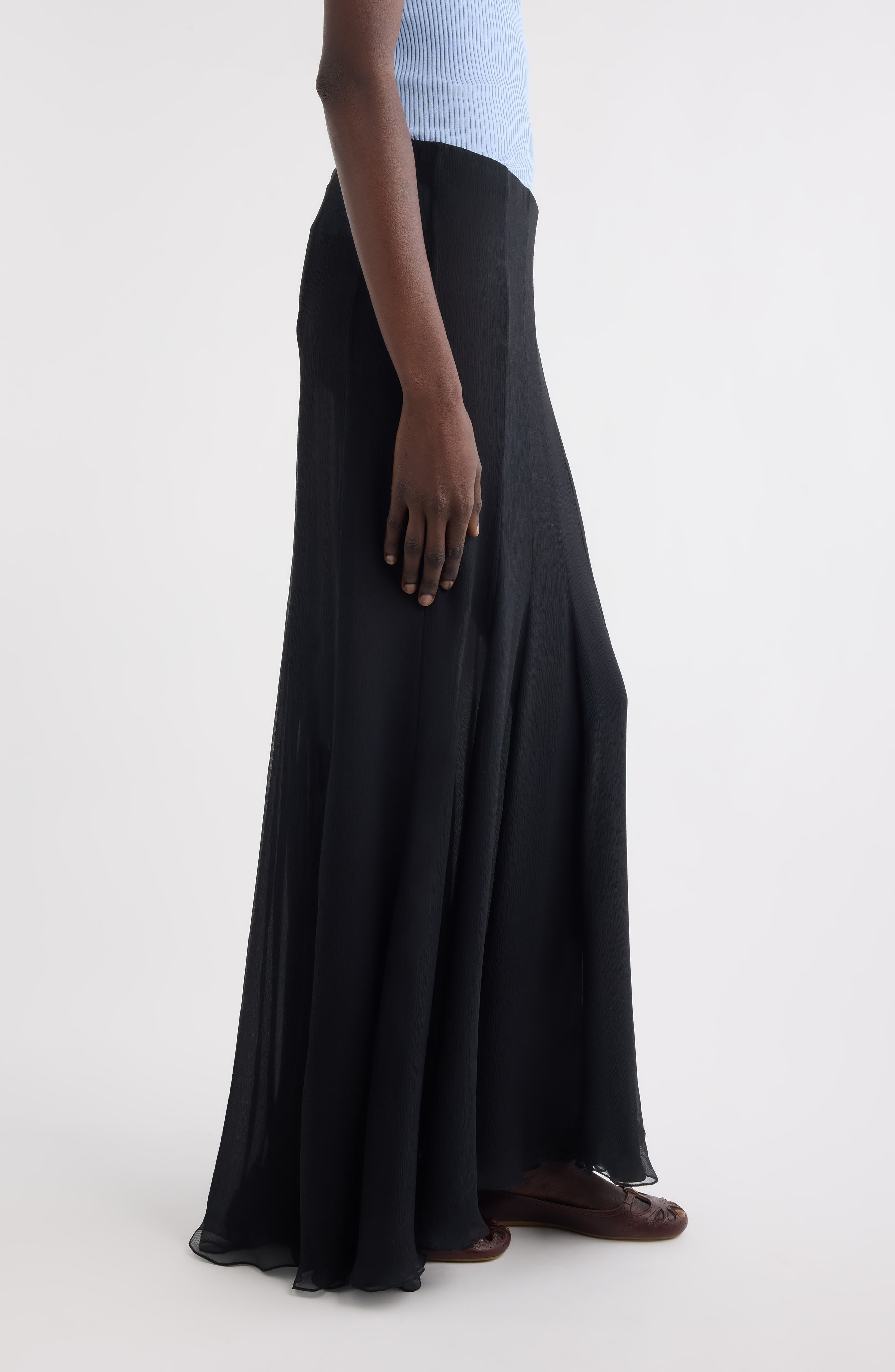 Chloé Semisheer Washed Satin Maxi Skirt in Black at Nordstrom - 4