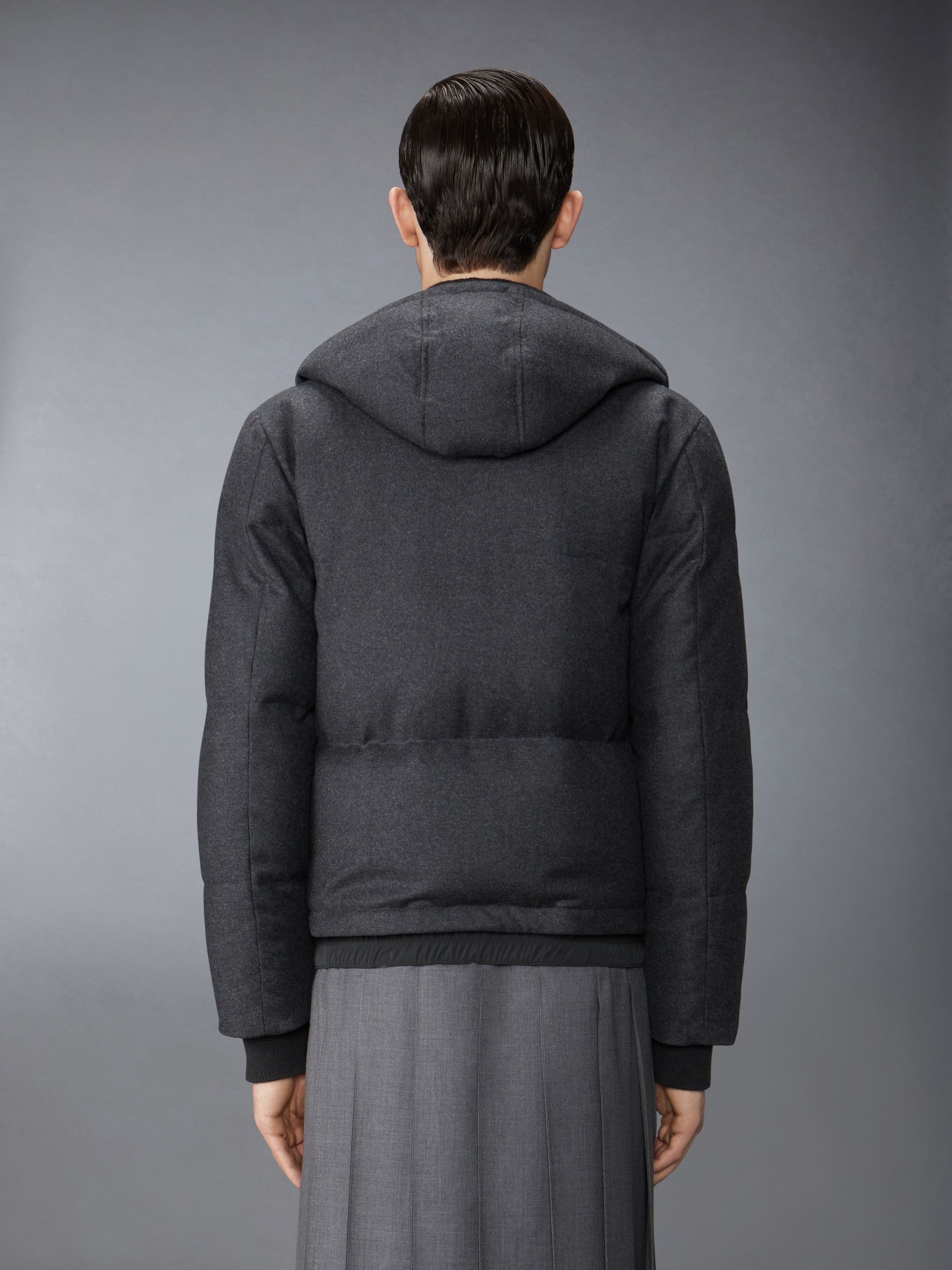 Wool Flannel Down Fill Hood Bomber - 3