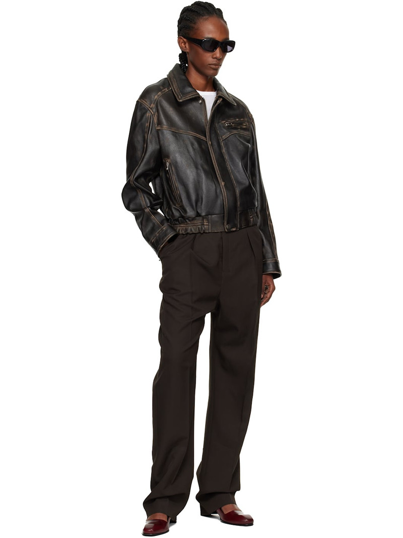 NOUR HAMMOUR Brown Clint Cropped Leather Bomber Jacket outlook