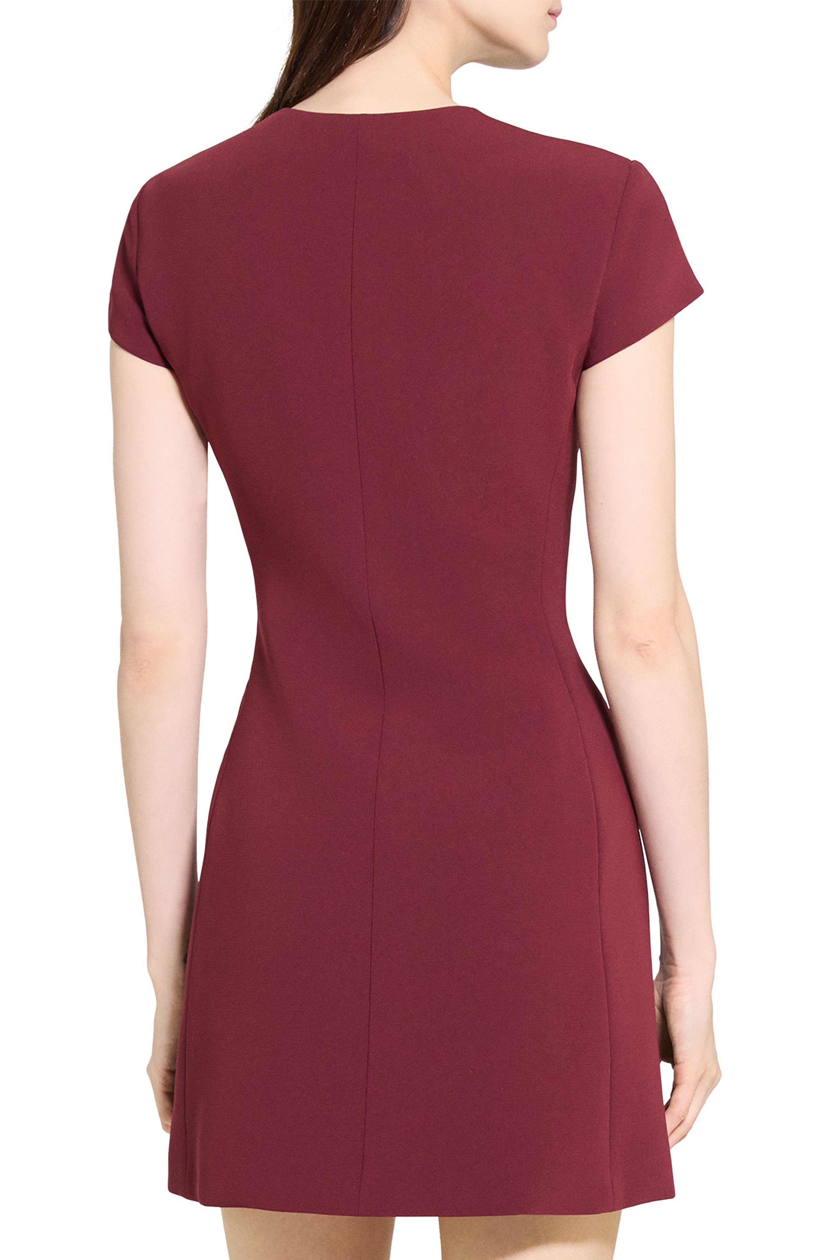 Theory Short Sleeve Front Zip Minidress in Grenache - 9
