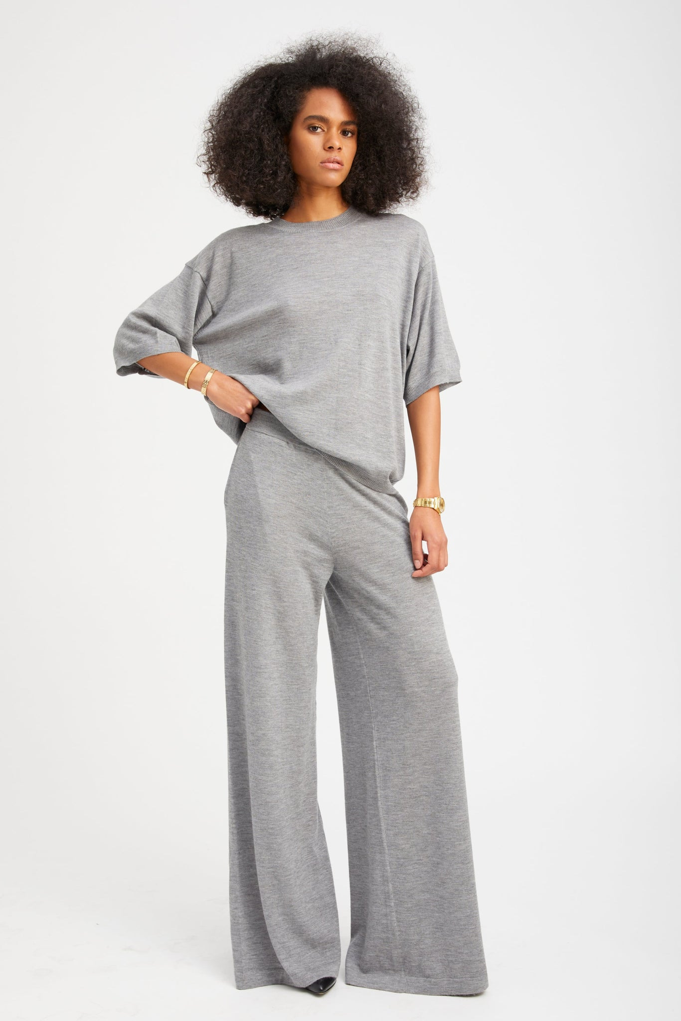 GREY CASHMERE BOXY TEE - 2
