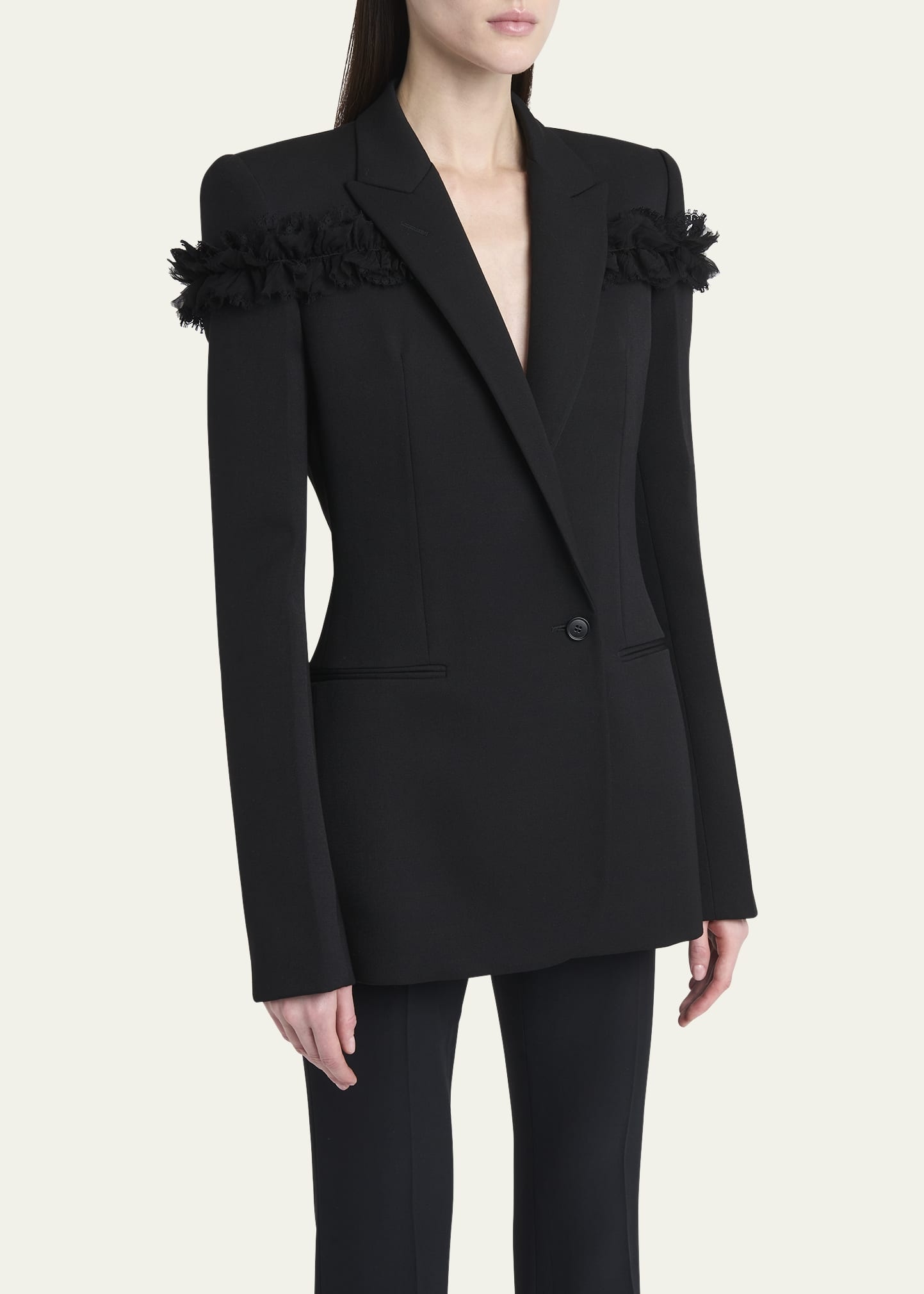 Ruffle Single-Breasted Wrap Blazer Jacket - 4