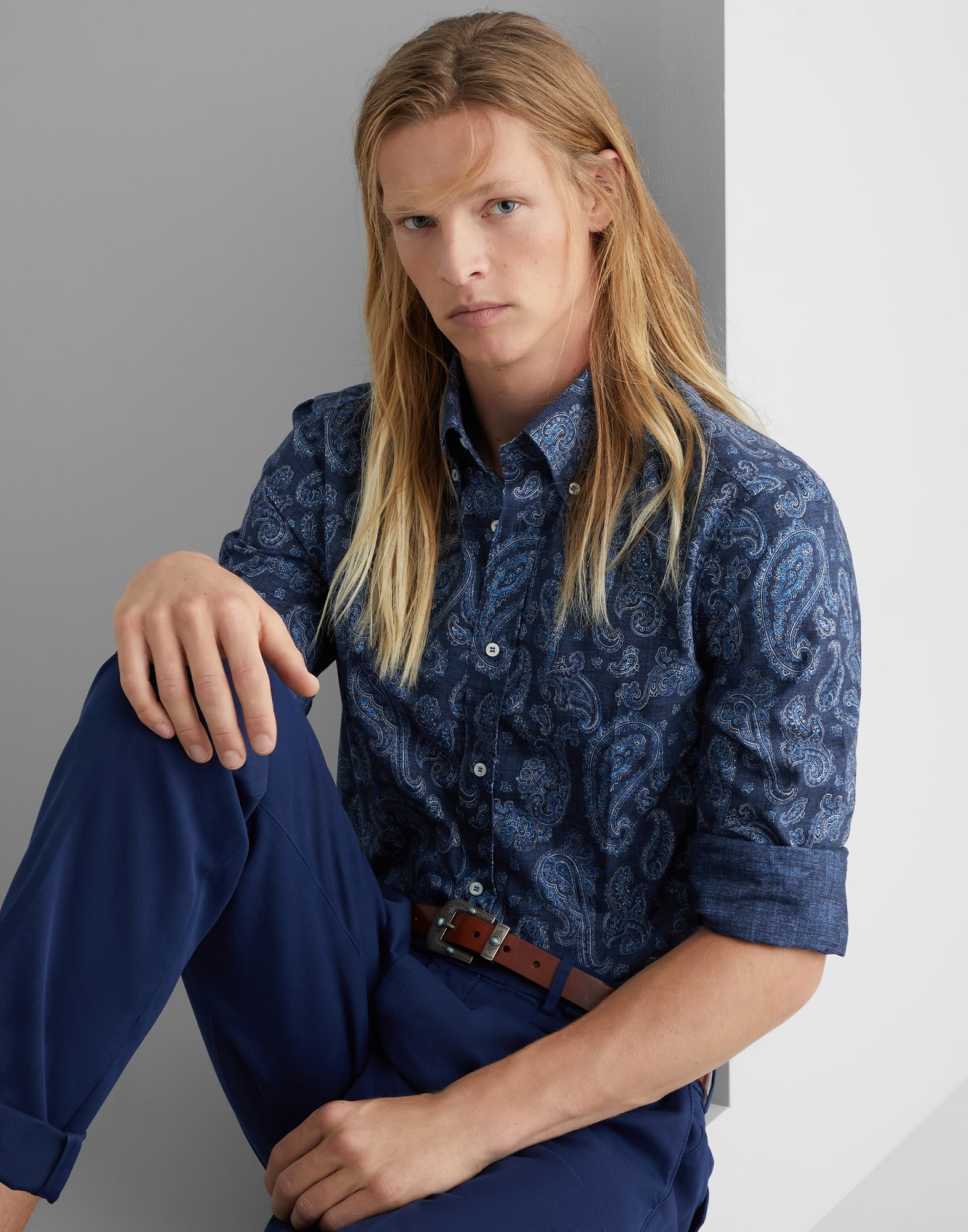 Paisley cotton slim fit shirt with button-down collar - 4