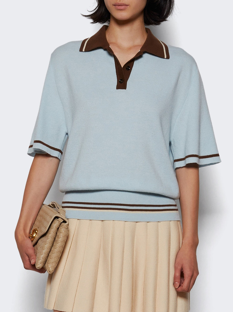 AMIYA Ivy Wool Polo Top Sky Blue And Brown outlook