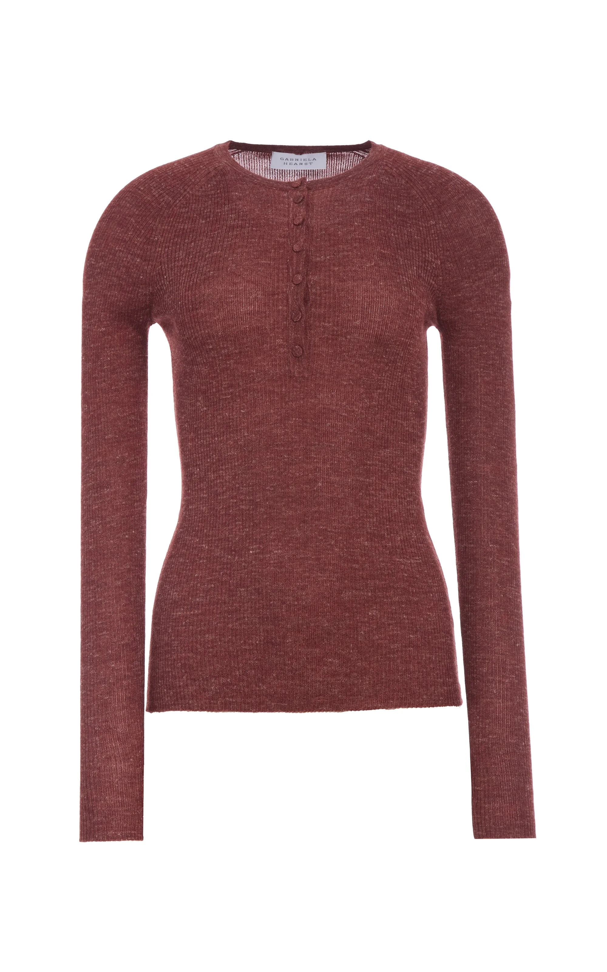 Anges Knit Henley in Burnt Sienna Cashmere Silk with Hemp - 1