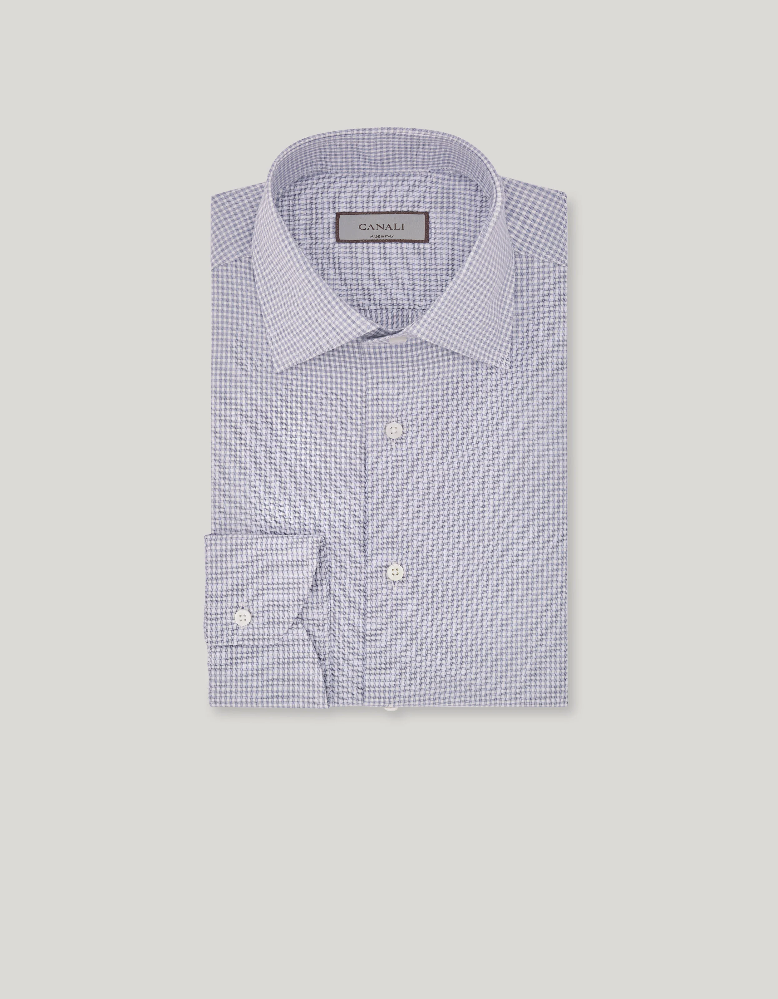 IMPECCABILE BLUE AND WHITE COTTON MICRO-PLAID REGULAR-FIT SHIRT - 1
