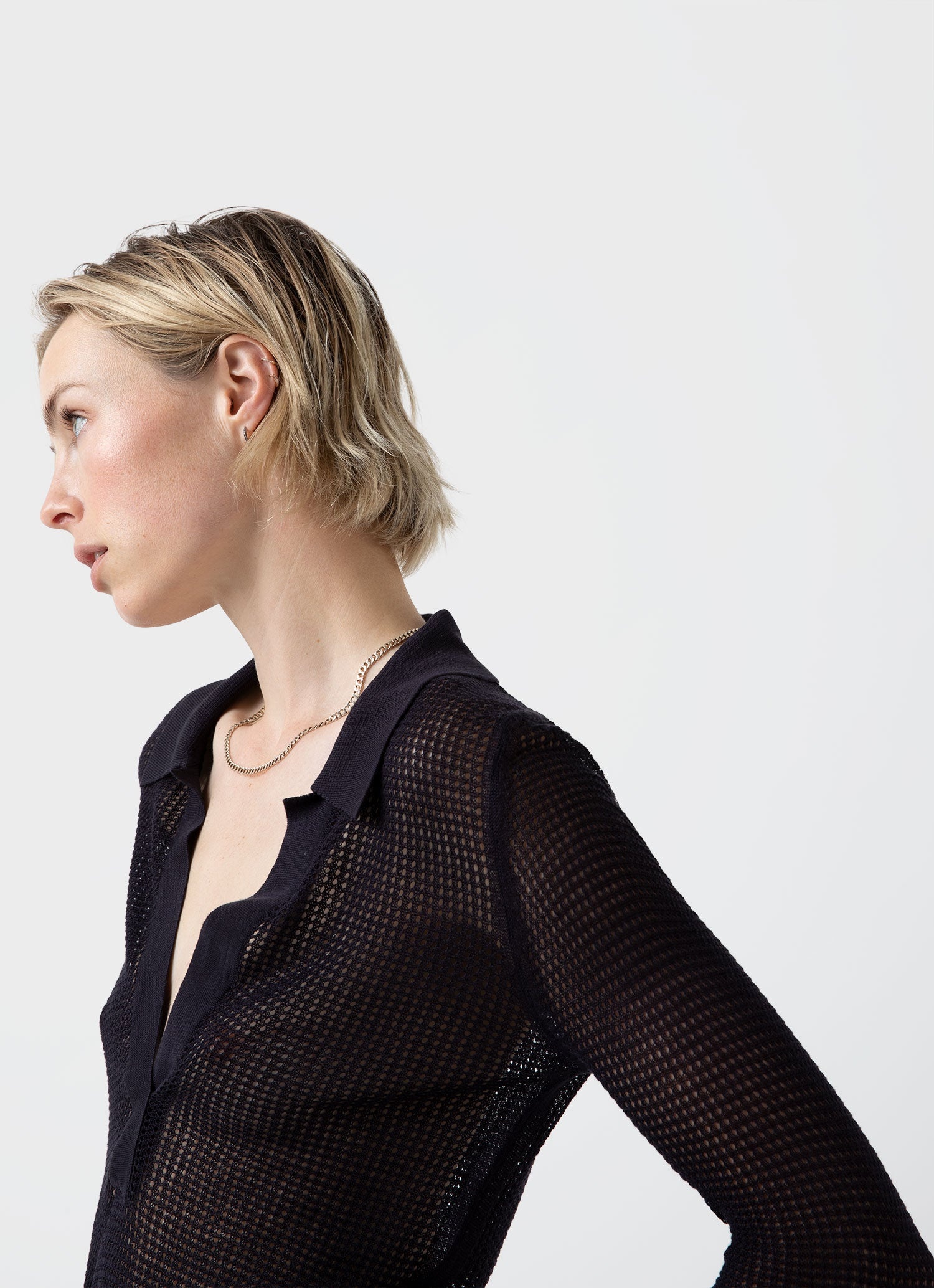 Edie Campbell Open Knit Silk Polo - 2