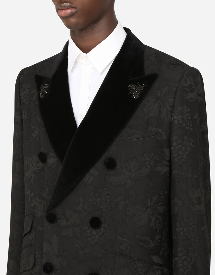 Double-breasted jacquard tuxedo coat with patch embellishment - 3