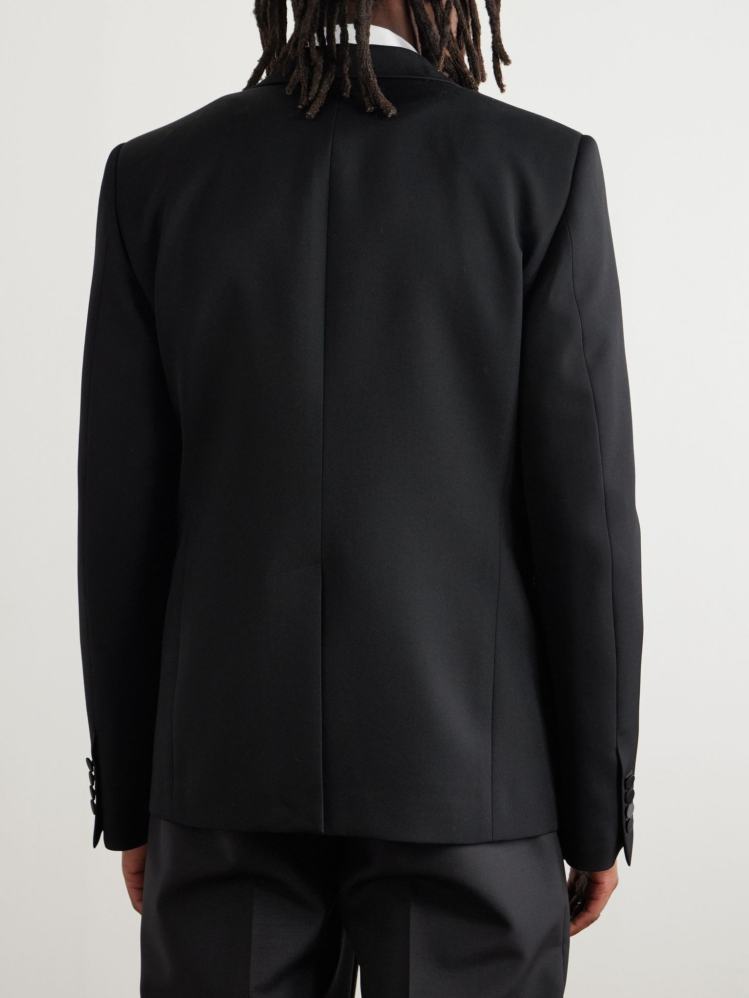 Slim-Fit Silk-Trimmed Grain de Poudre Wool Blazer Black - 3