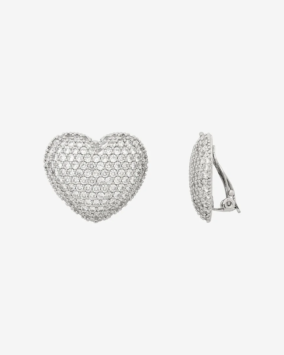 SILVER CLIP-ON HEART EARRINGS - 1