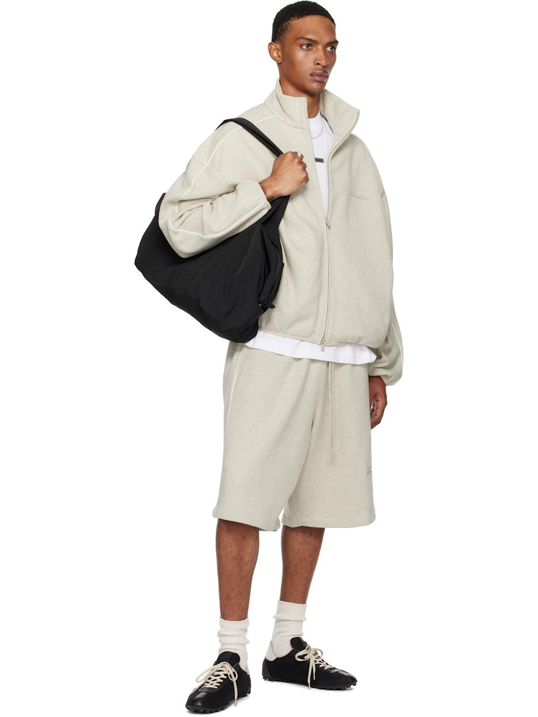 Beige Modern Fit Fleece Track Jacket - 4