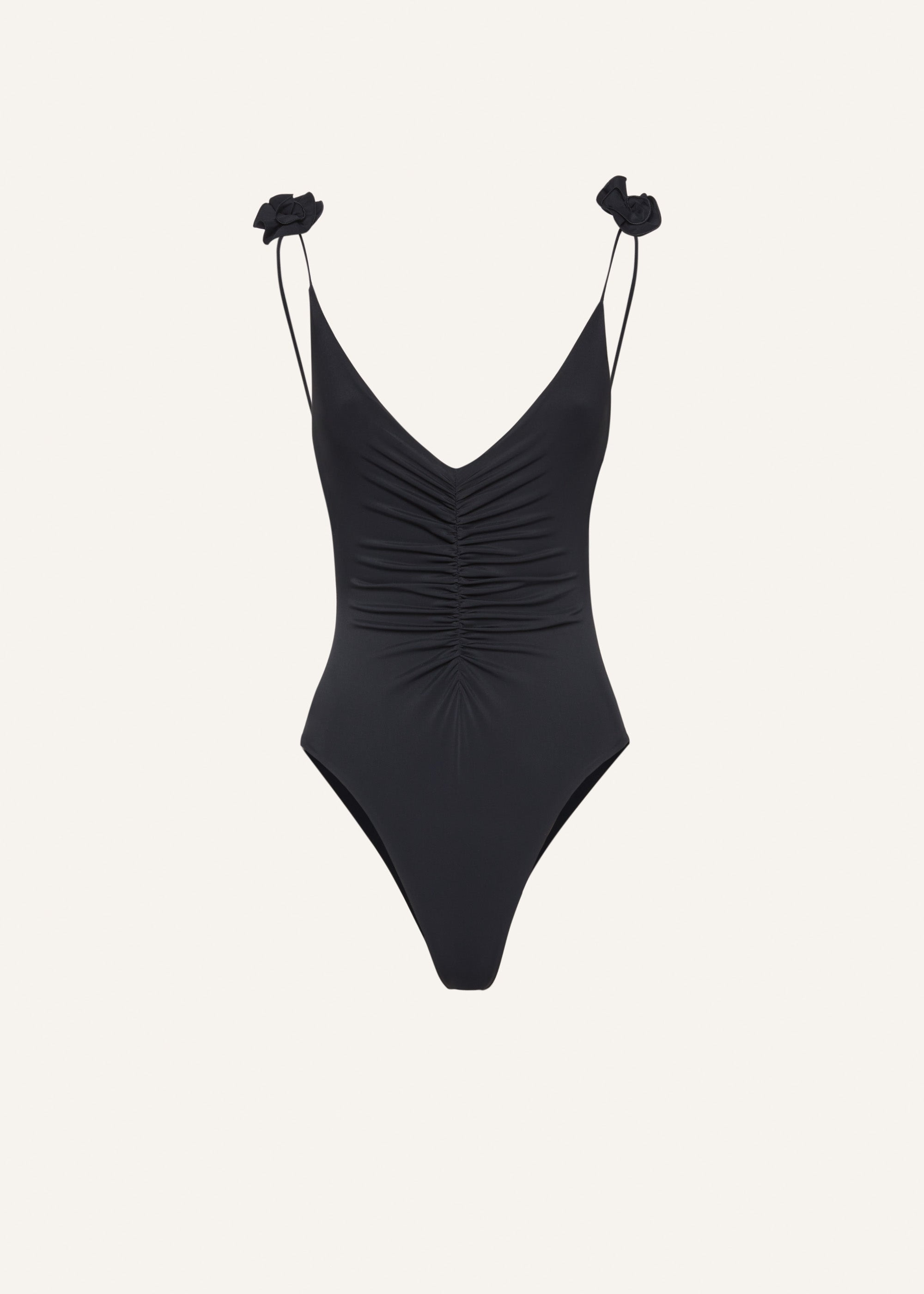V neck swimsuit with rosettes in black - 1