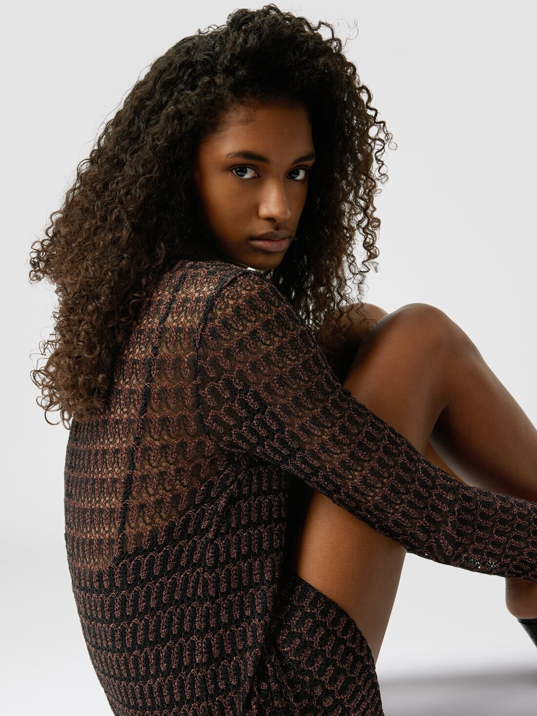 Lace motif viscose crewneck mini-dress - 5