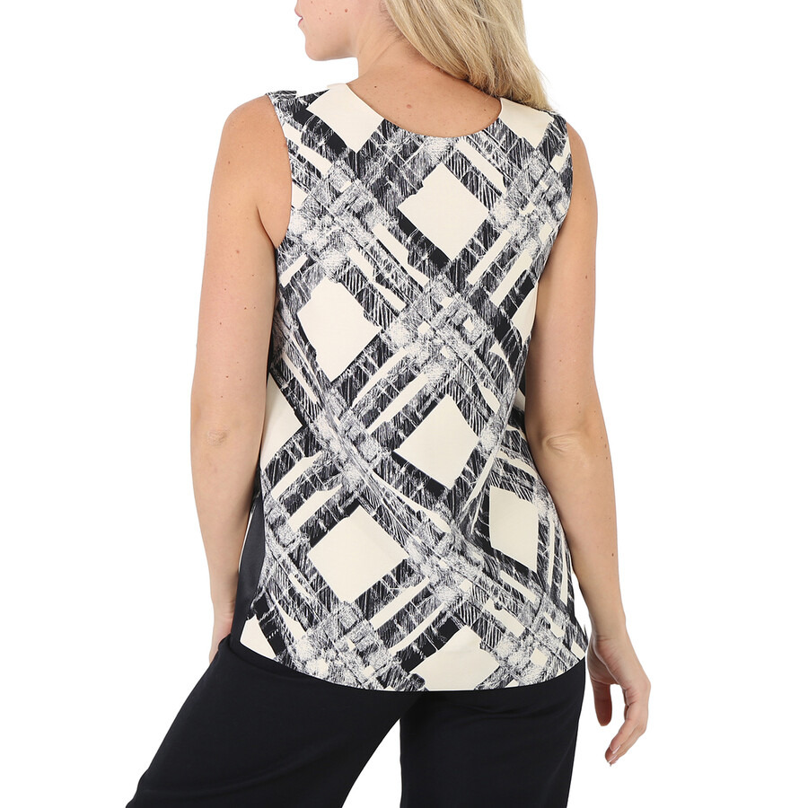 Burberry Ladies Check Print Wool Silk V-back Top - 6