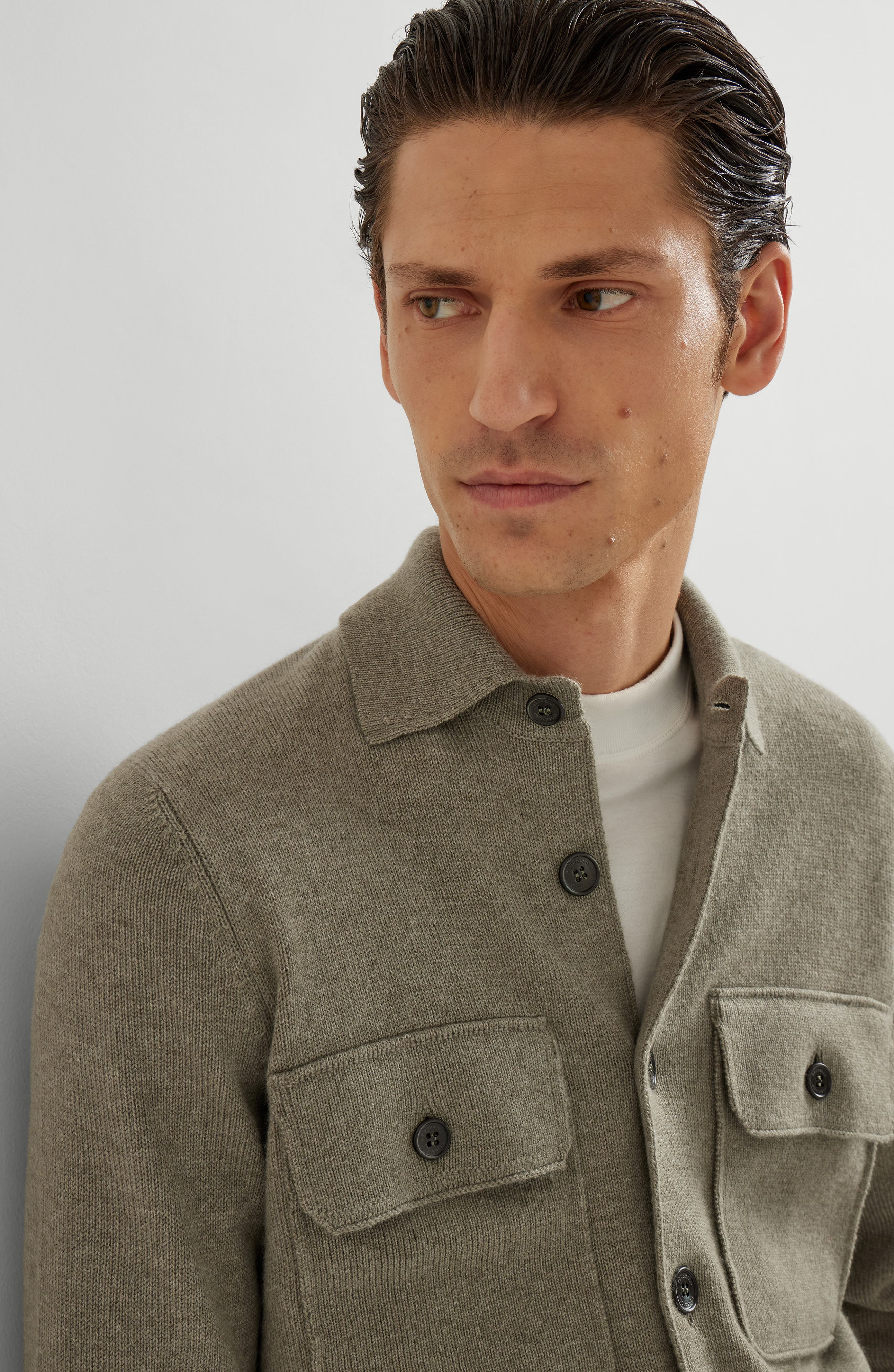 Brunello Cucinelli Shirt-style cardigan in Olive at Nordstrom - 4