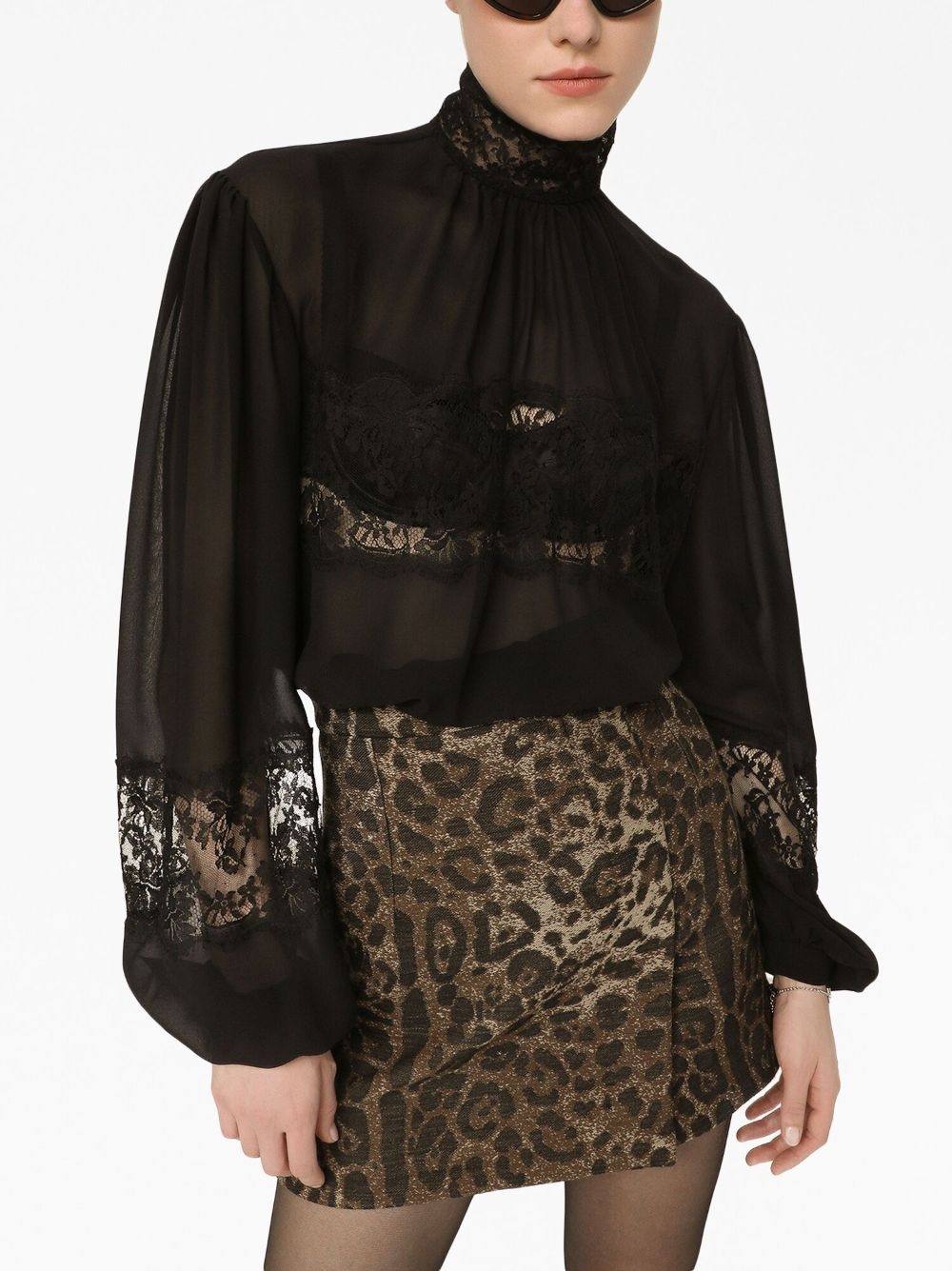 lace-embellished high-neck blouse - 5