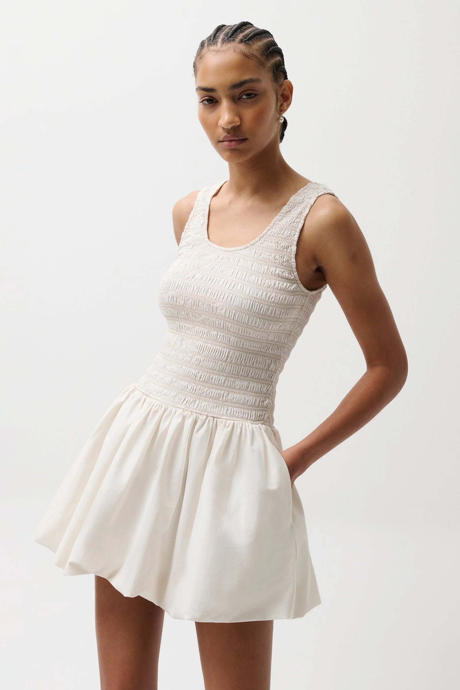 ILONA BUBBLE HEM DRESS - SOFT WHITE - 1