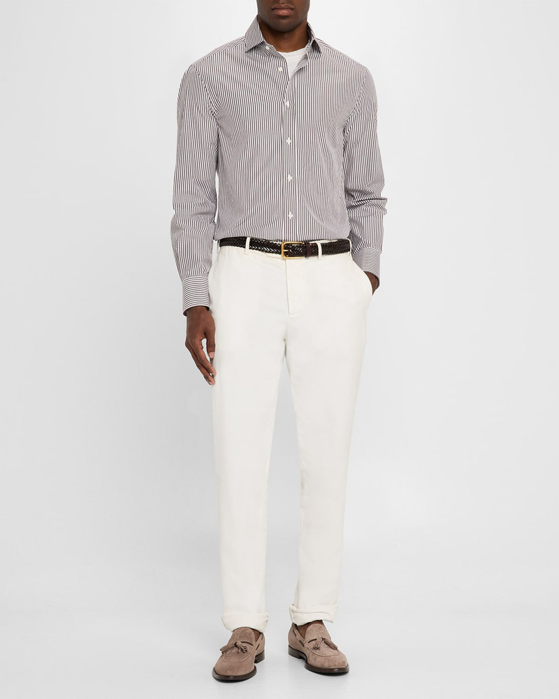 Brunello Cucinelli Men's Narrow Striped Long-Sleeve Shirt outlook