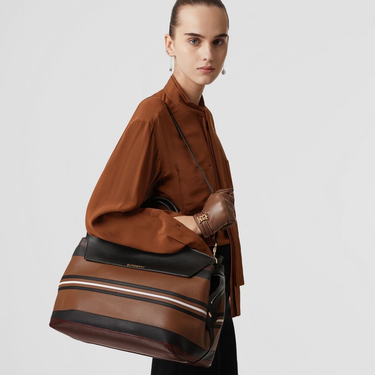 Stripe Detail Leather Large Catherine Bag - 3