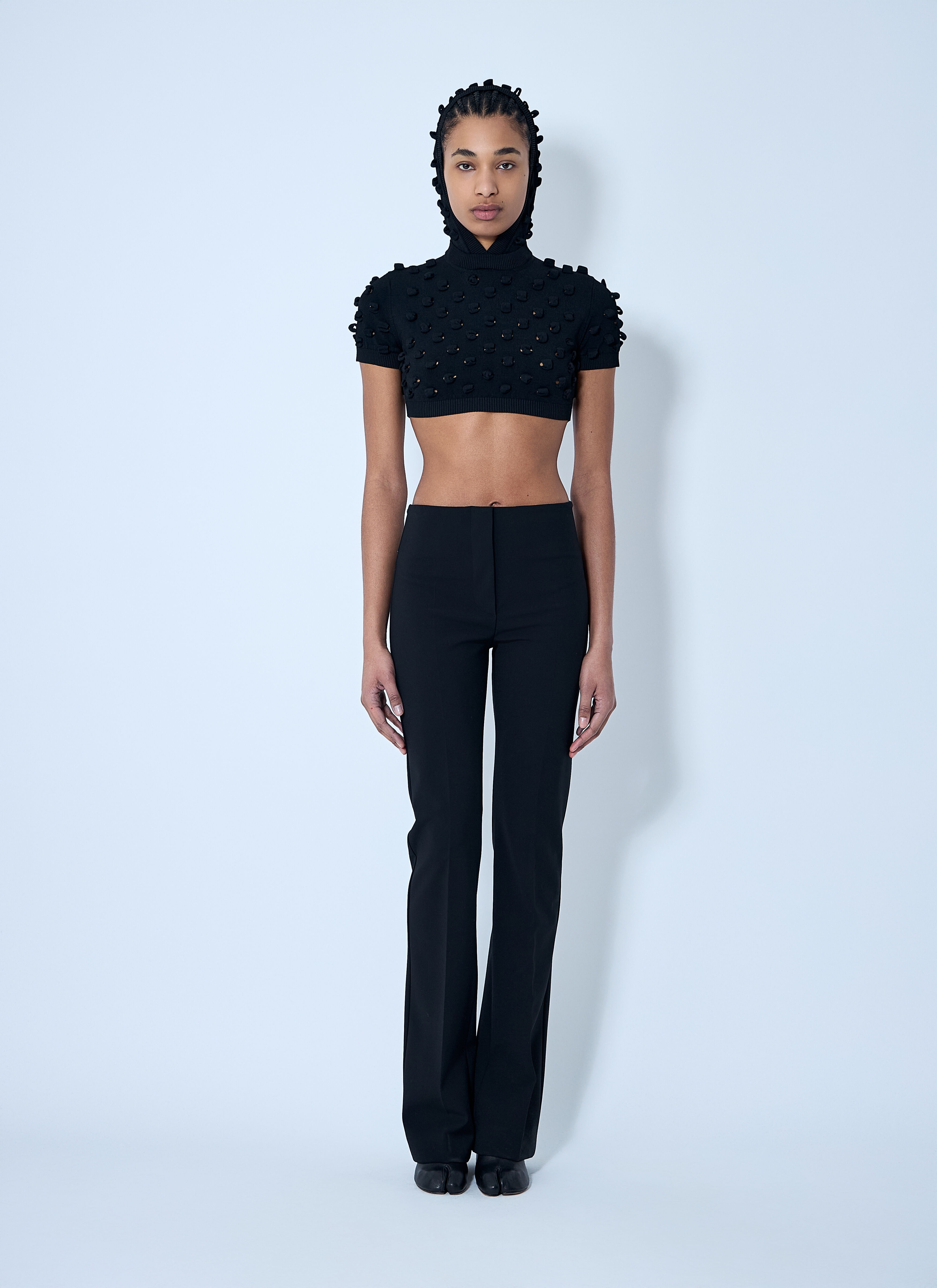 Hooded Open-Knit Crop Top - 2