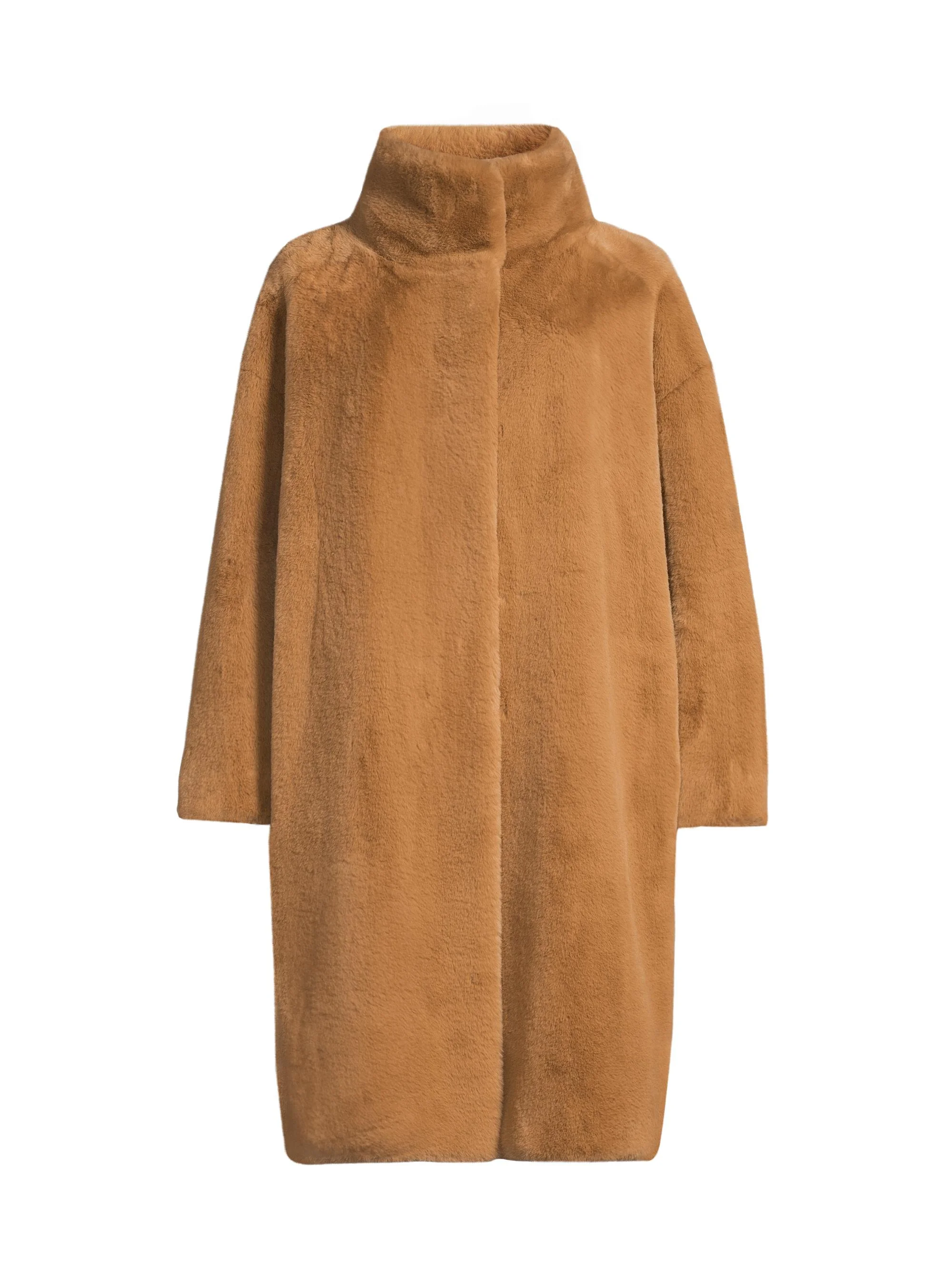 Women's Faux Fur Knee-Length Coat - Cammello - 1