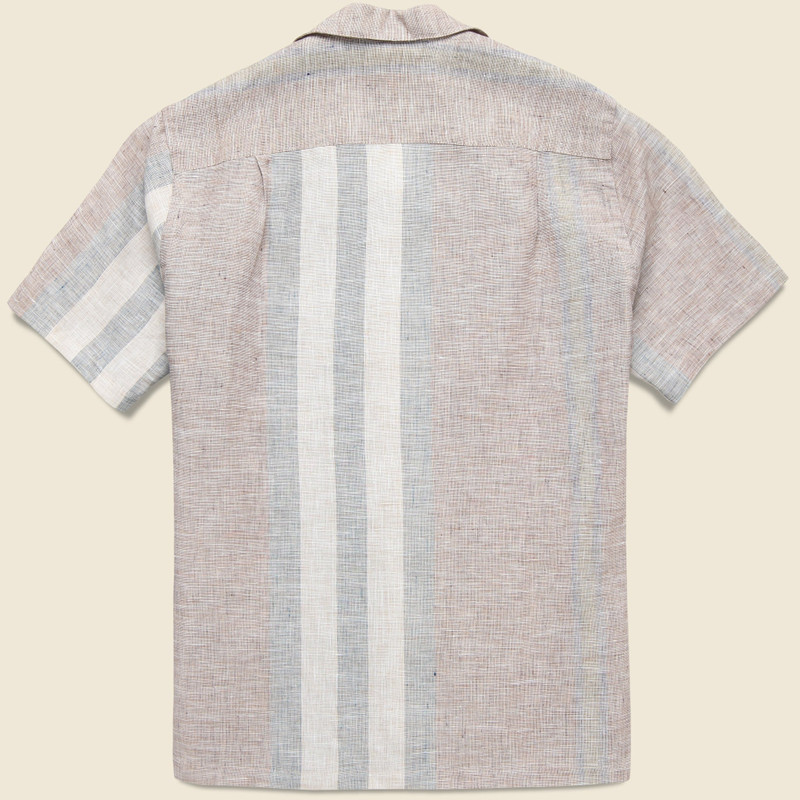 Portuguese Flannel Striped Drift Camp Shirt - Taupe outlook