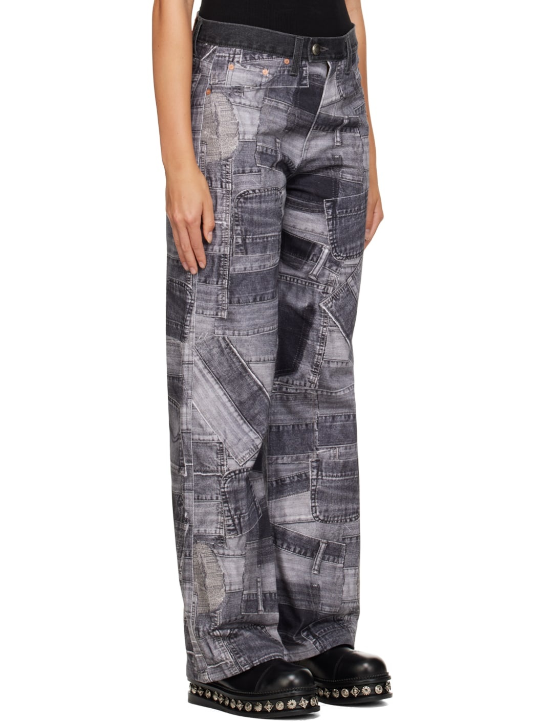Gray Patchwork Jeans - 2