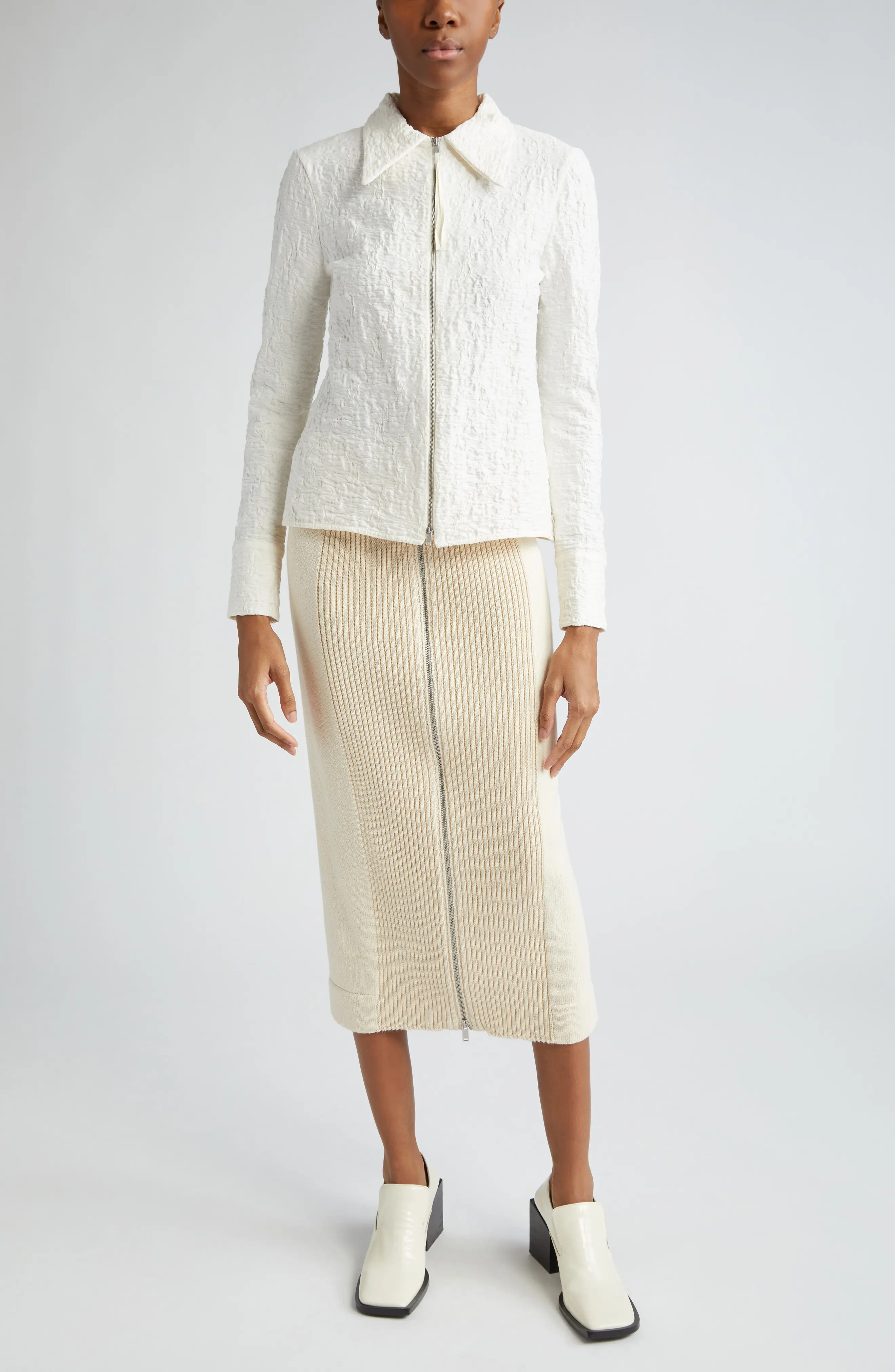 Front Zip Knit Cotton Rib Skirt - 2
