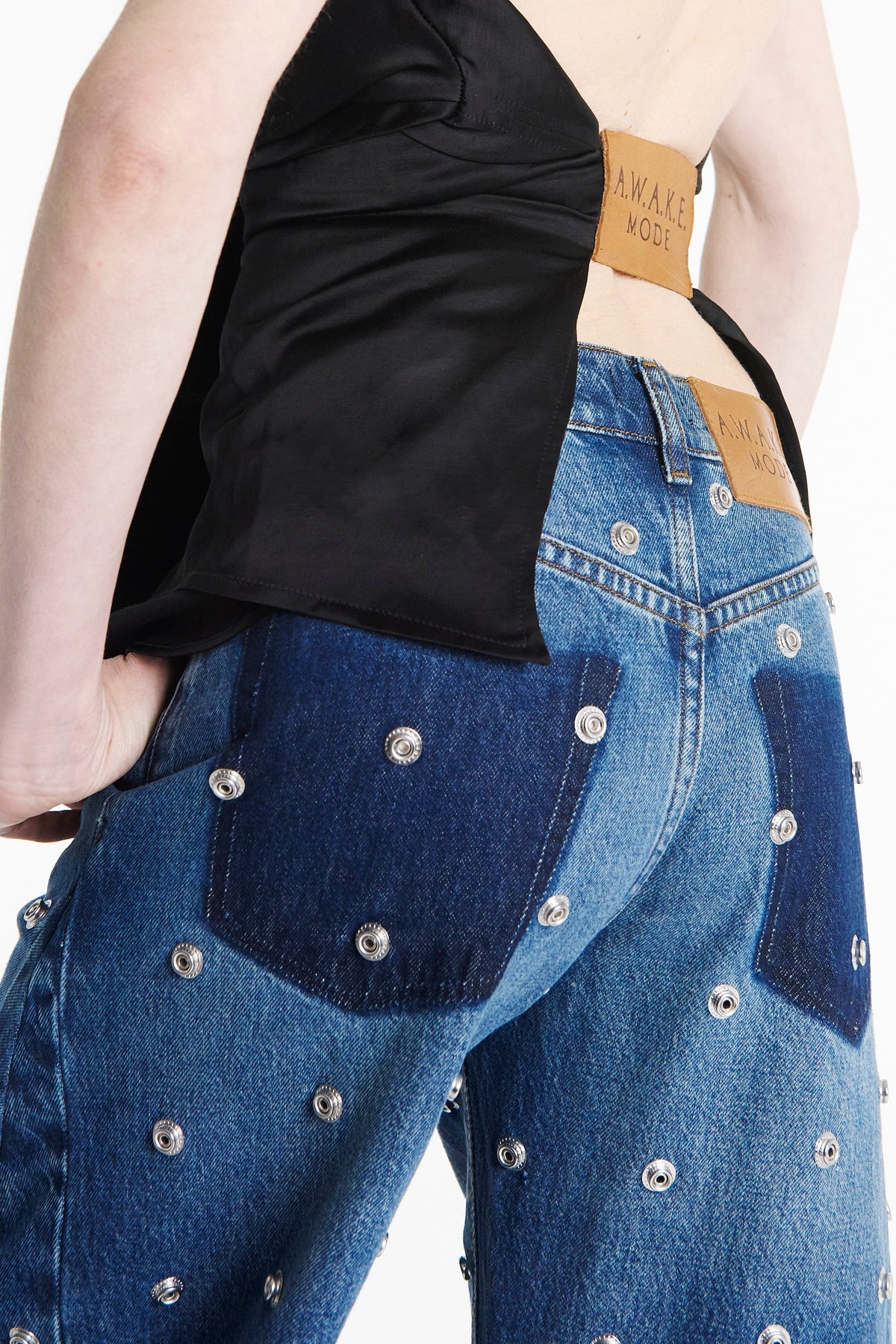 STUDDED ORGANIC JEANS BLUE DENIM - 10