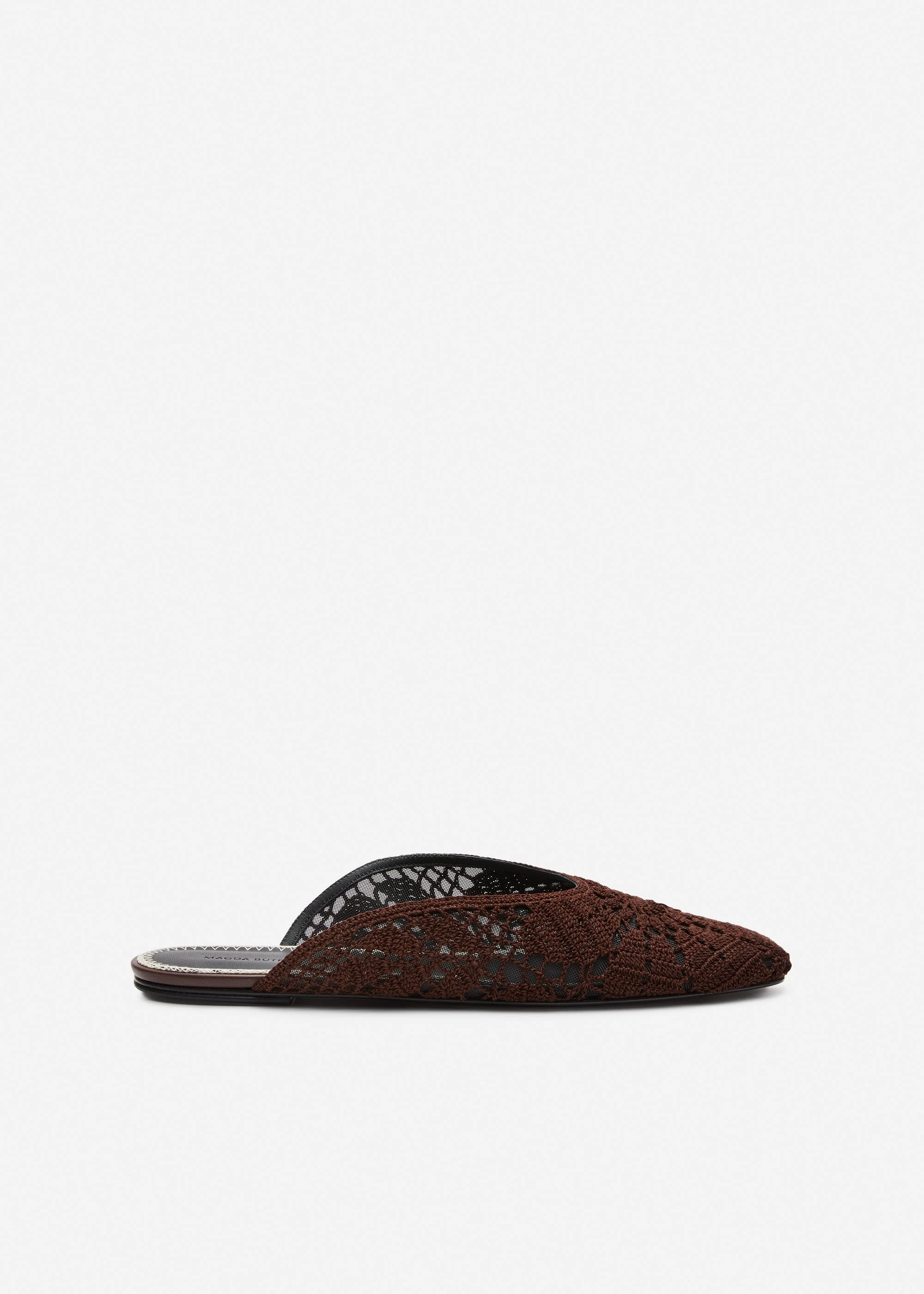 Crochet flat mules in brown - 1