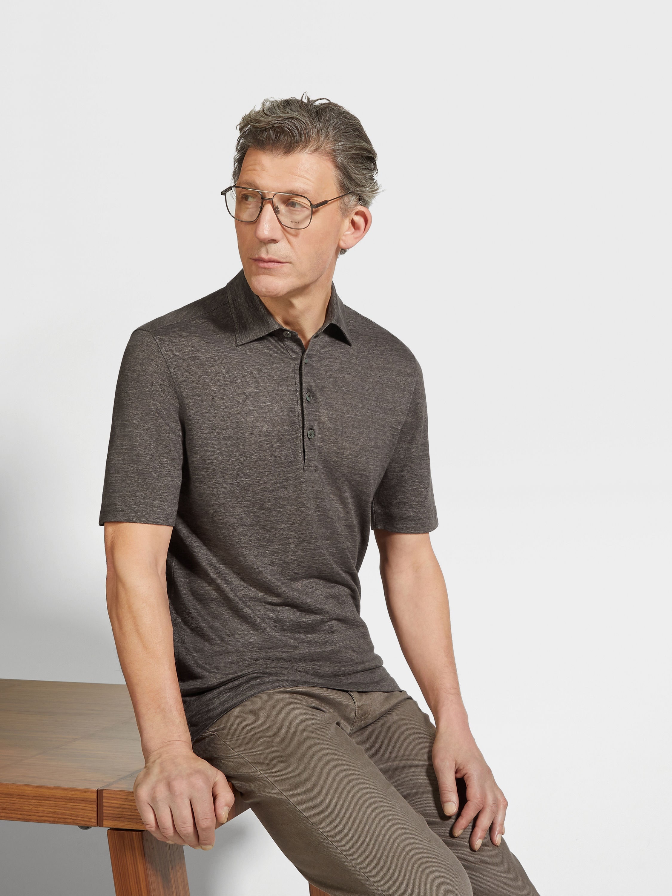 DARK TAUPE OASI LINO POLO SHIRT - 3