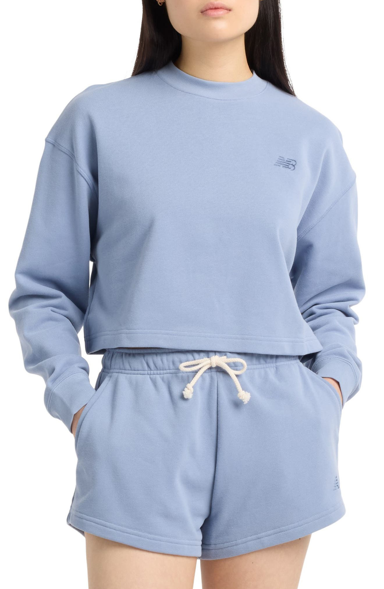 New Balance Coastal Fleece Oversize Crop Crewneck Sweatshirt in Dusk Shower at Nordstrom - 1