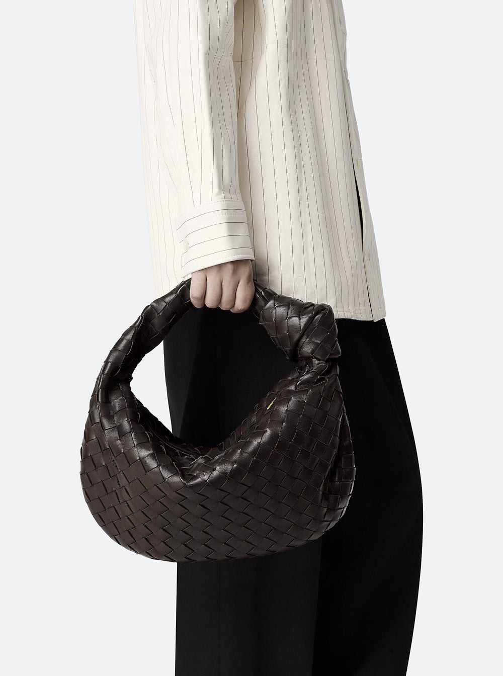 Bottega Veneta Women 'Jodie' Brown Small Shoulder Bag With Knot Detail And Intrecciato Motif In Leat - 6