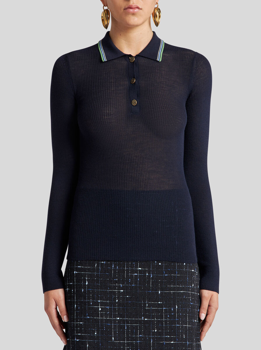 KNIT WOOL JACQUARD POLO SHIRT - 2