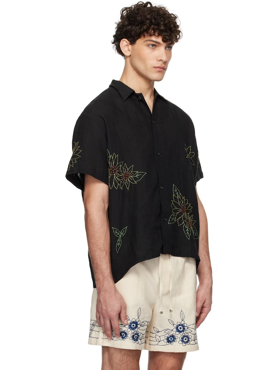 Black Sunflower Embroidered Shirt - 2