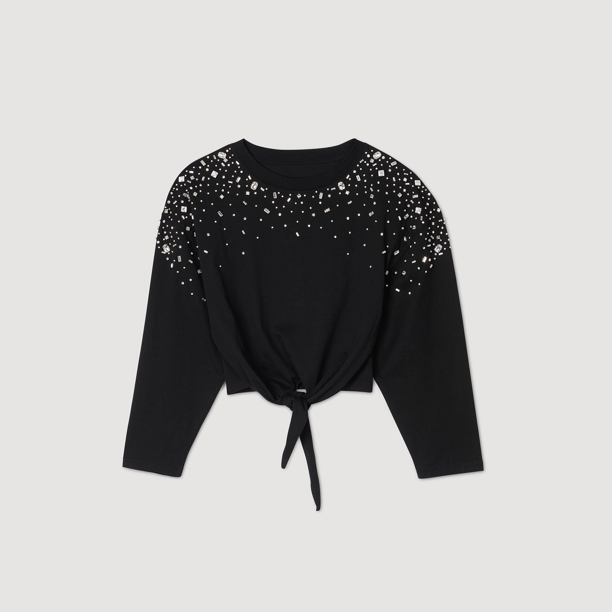 RHINESTONE TIE-FRONT T-SHIRT - 1