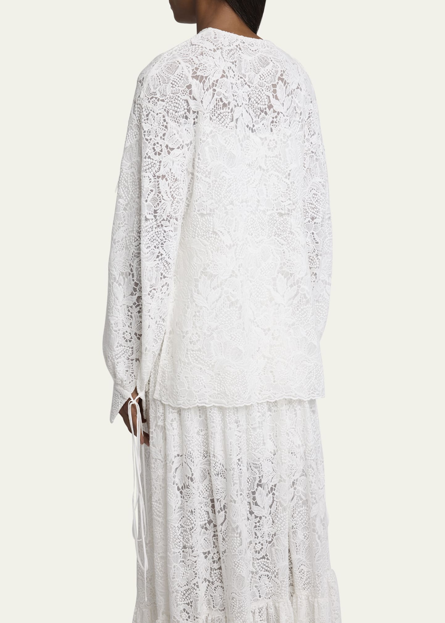 Floral Lace Drawstring Blouse - 3