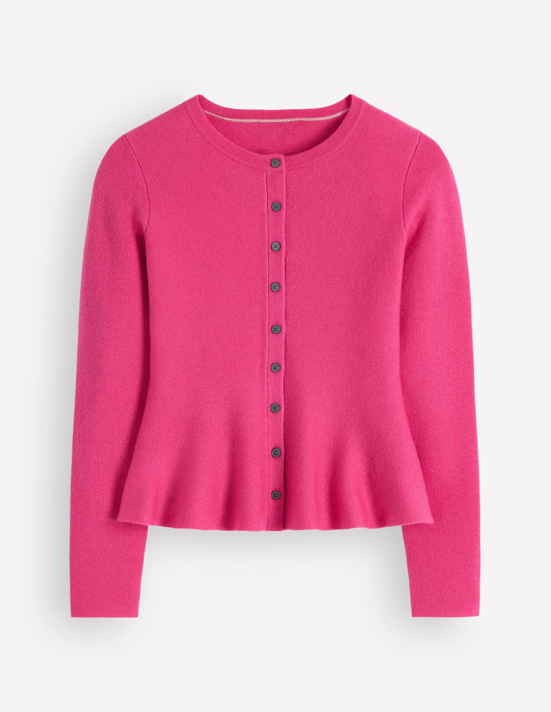 Fitted Wool Peplum Cardigan-Pink - 1