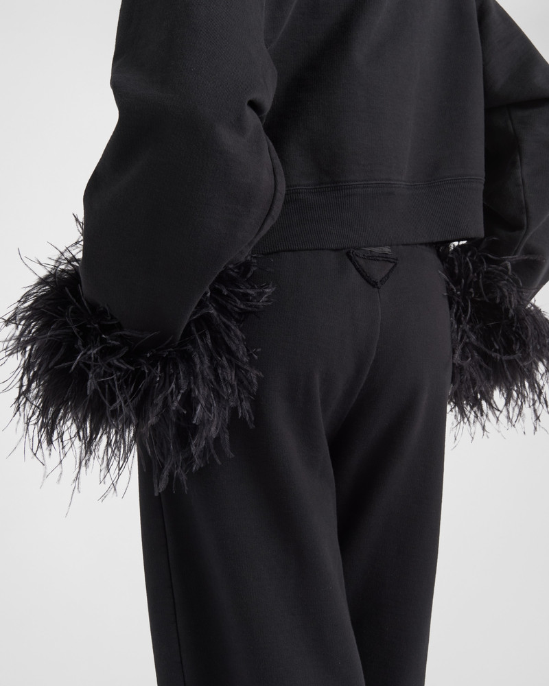 Cotton fleece joggers with feather trim 4