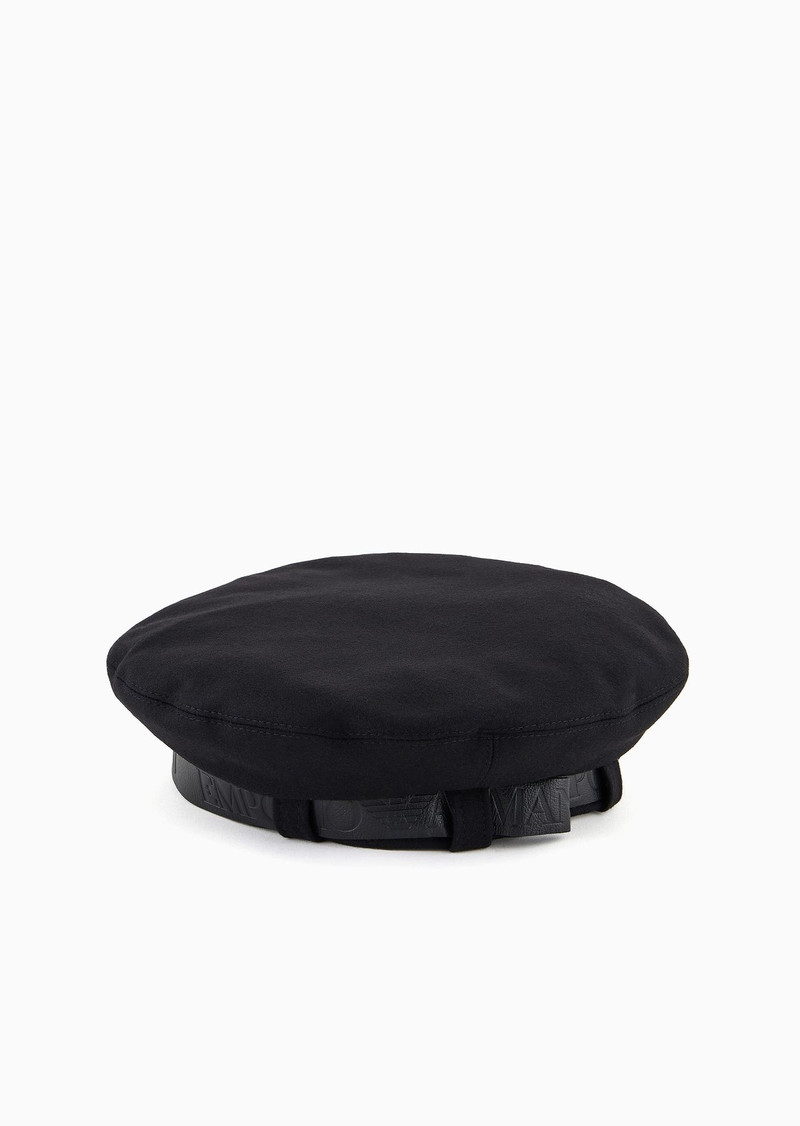 EMPORIO ARMANI Wool cloth beret with a leather logo ribbon outlook