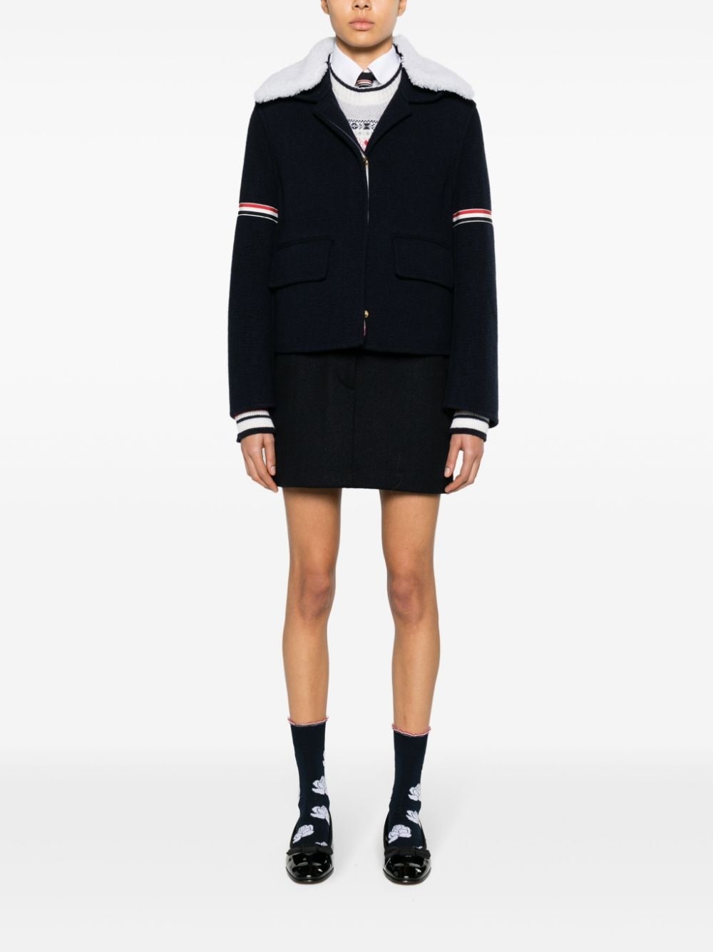RWB-striped shearling-collar jacket - 2