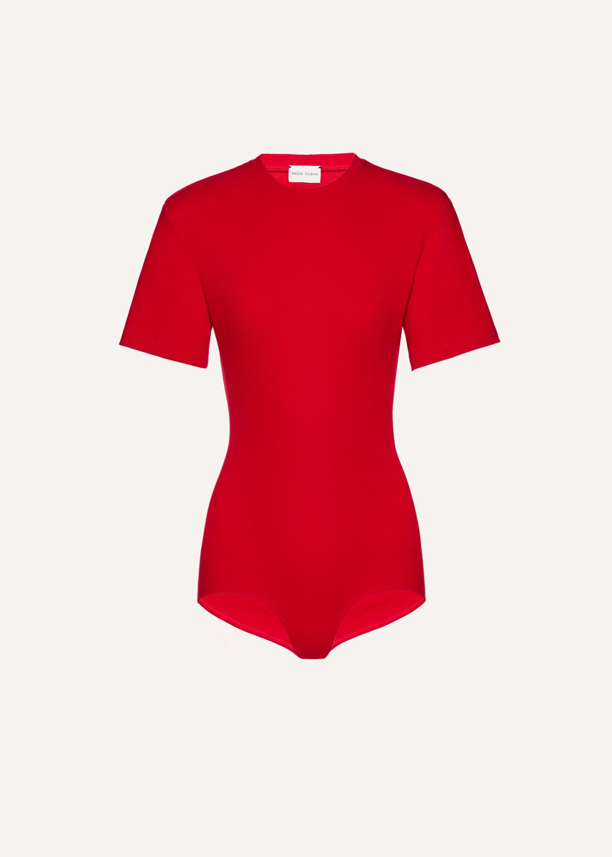 Ribbed short sleeve bodysuit in red - 1