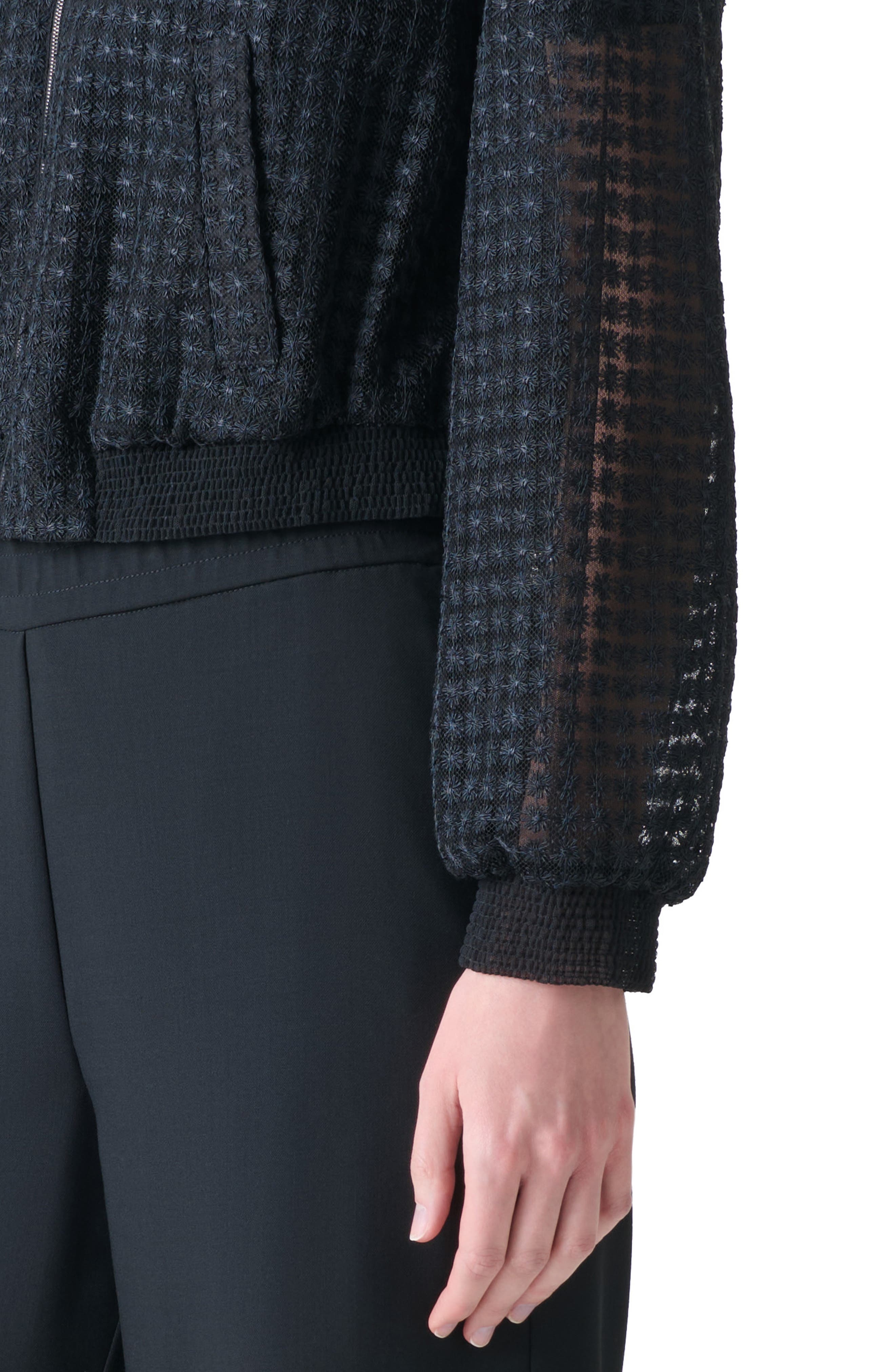 Akris Taide Flower Grid Tulle Bomber Jacket in Black at Nordstrom - 4