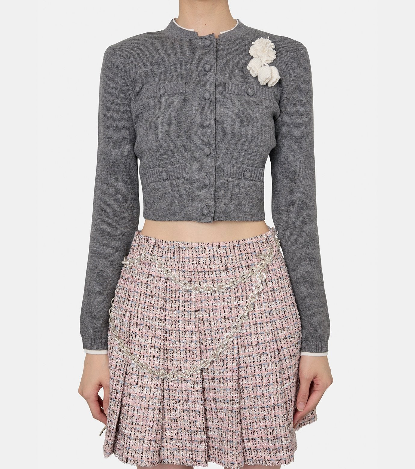 Grey Crochet Flower Cardigan - 2