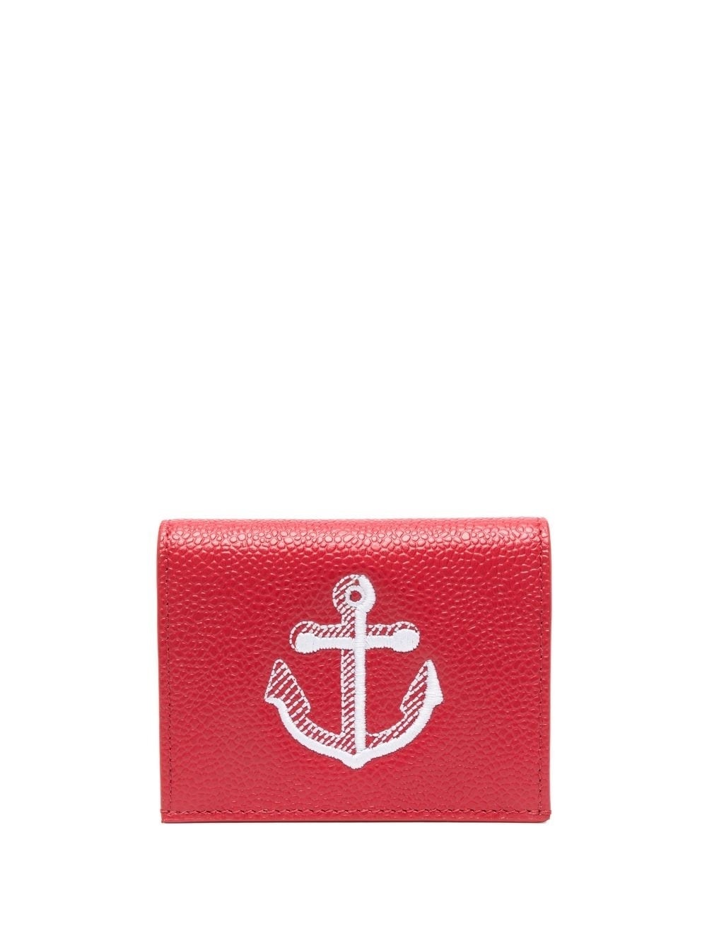 Anchor-embroidered leather cardholder - 1
