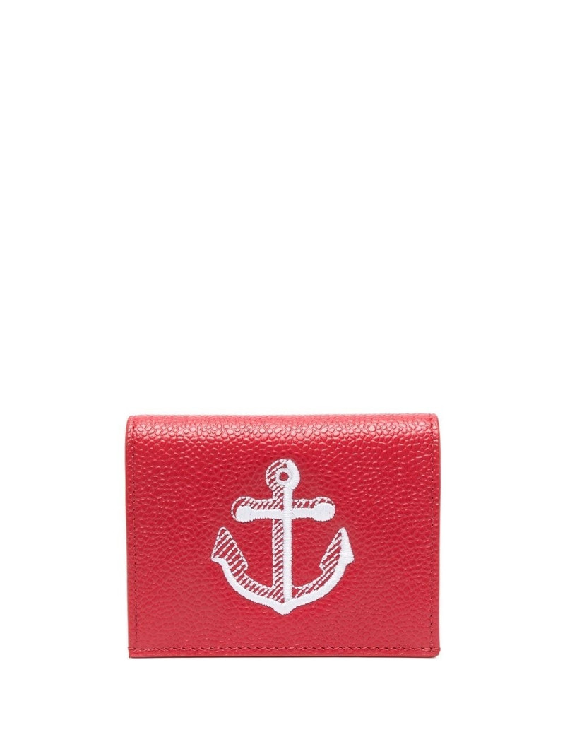 Anchor-embroidered leather cardholder 1