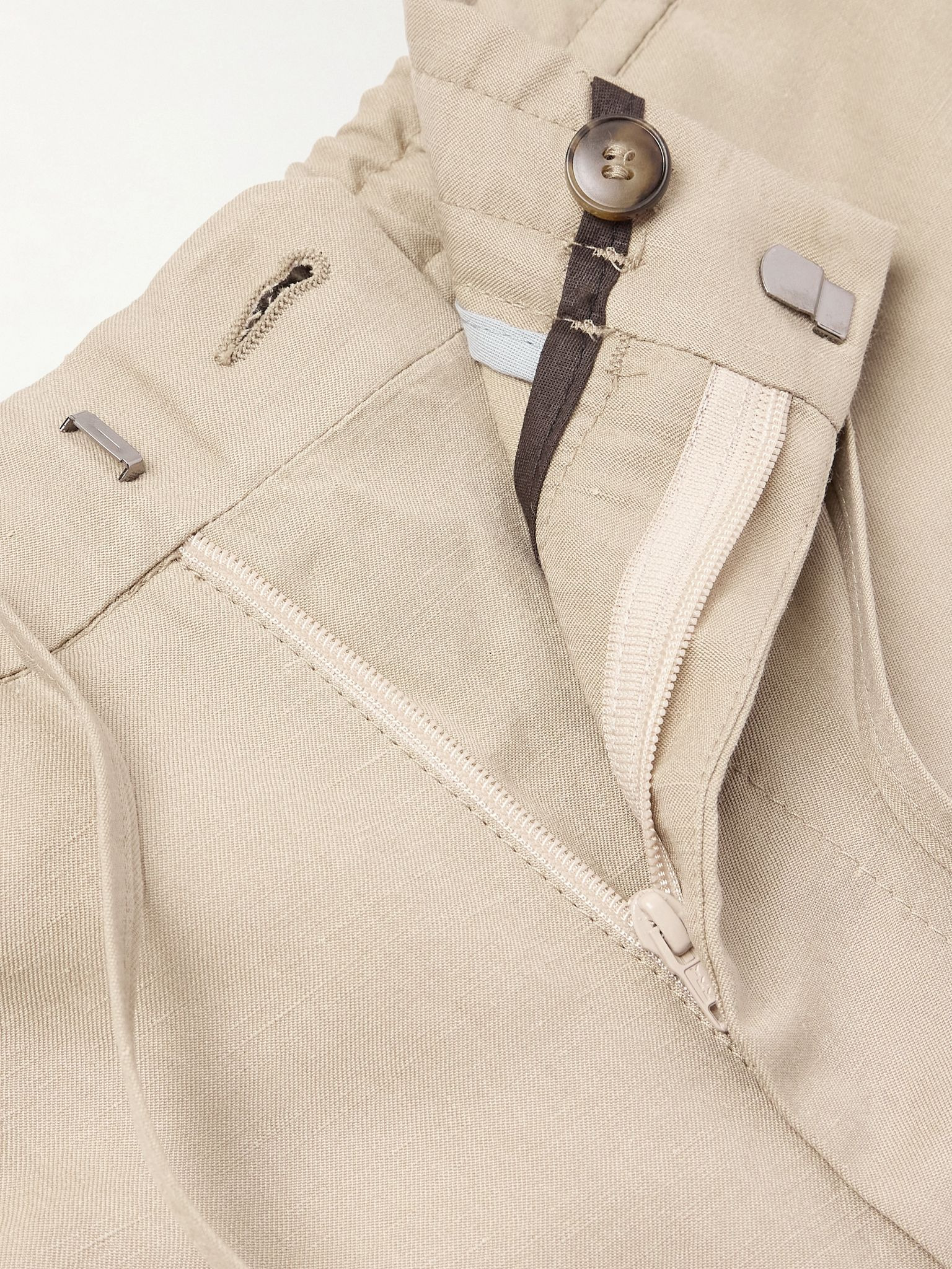 Linen and Silk-Blend Drawstring Trousers Beige - 6